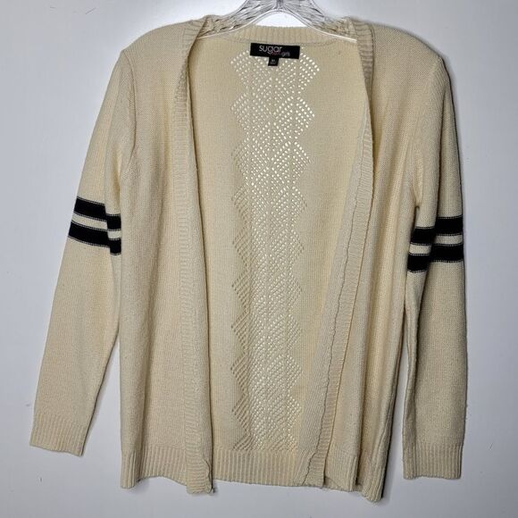 XL 36" SUGAR RUSH cream navy blue varsity open cardigan sweater extra large - Picture 11 of 13